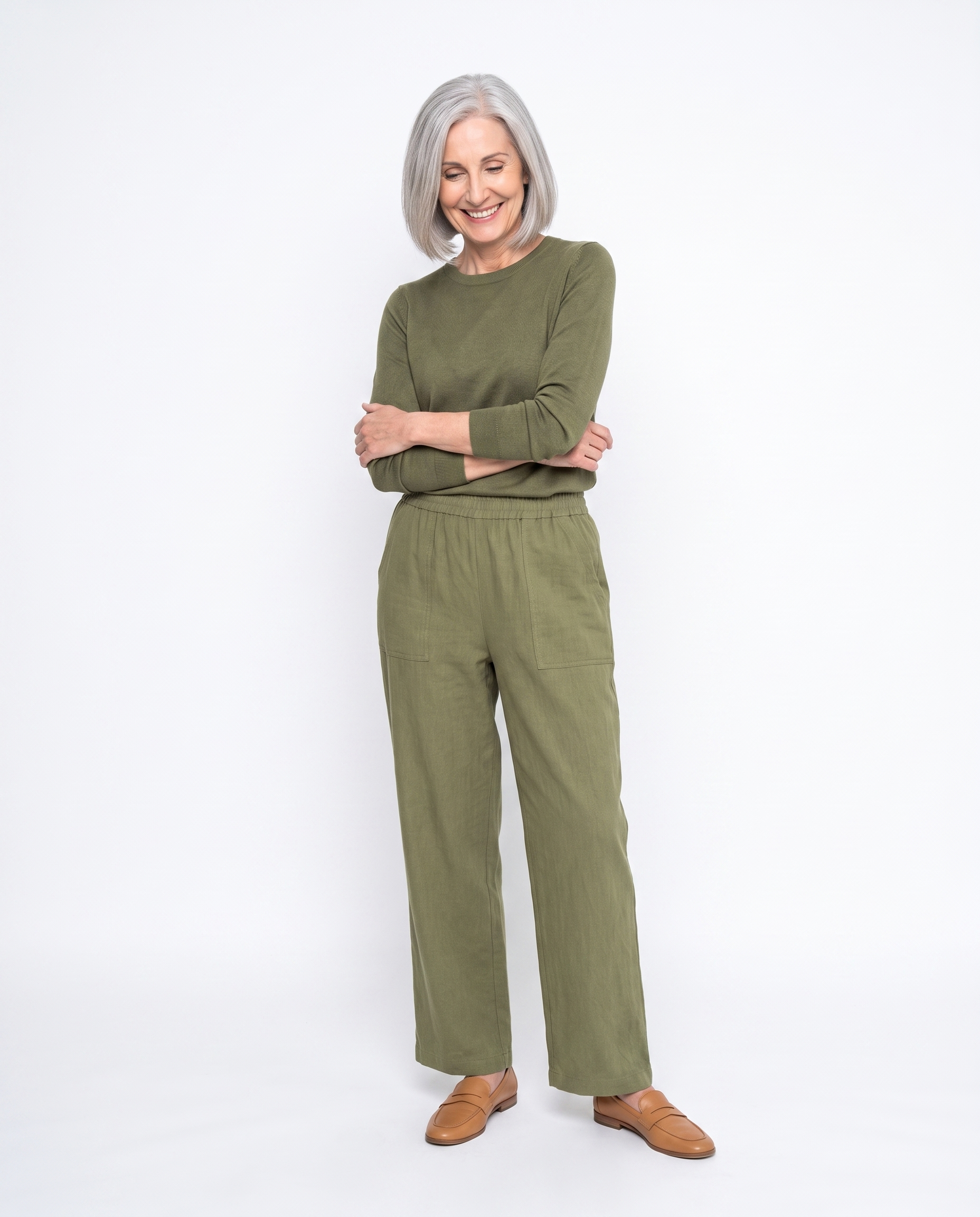 Linnen Broek met Elastische Taille en Zakken