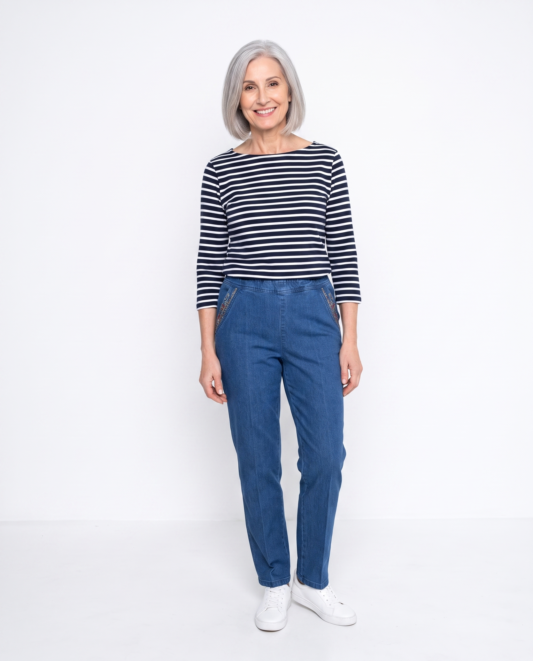 Stretch Jeans met Elastische Taille en Steekzakken