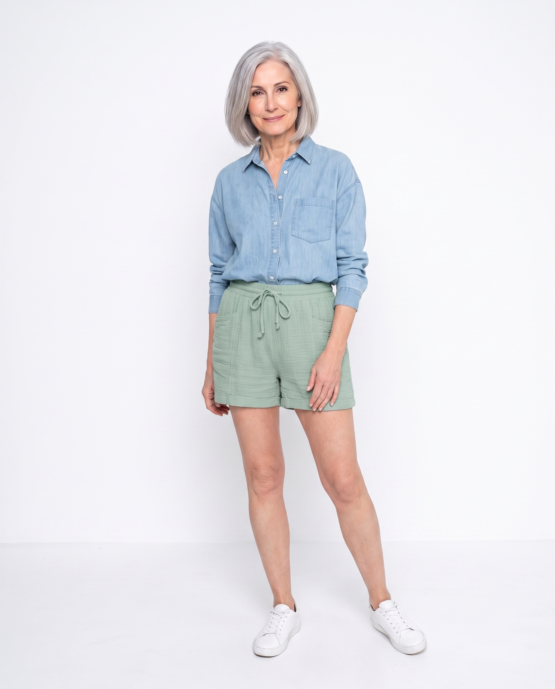 Katoenen Short met Elastische Taille en Zakken