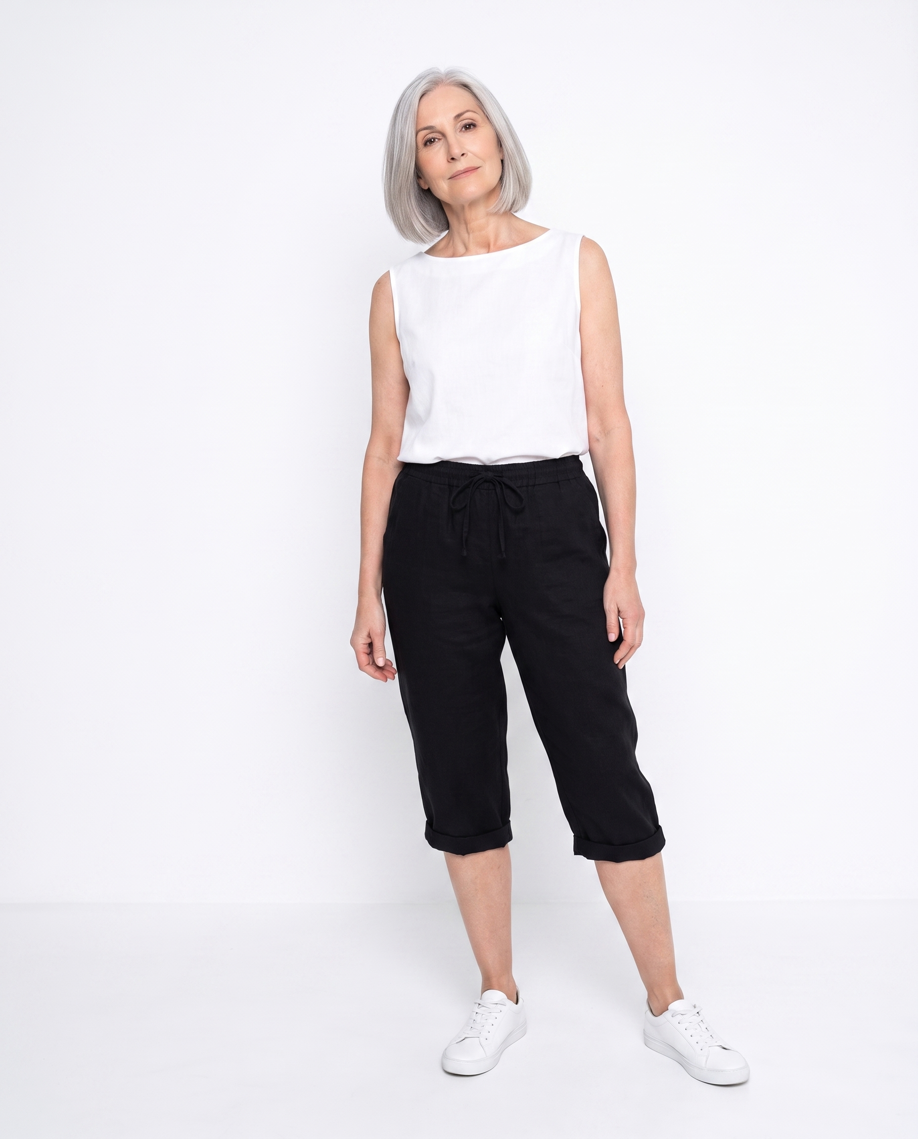 Linnen Capribroek met Elastische Taille