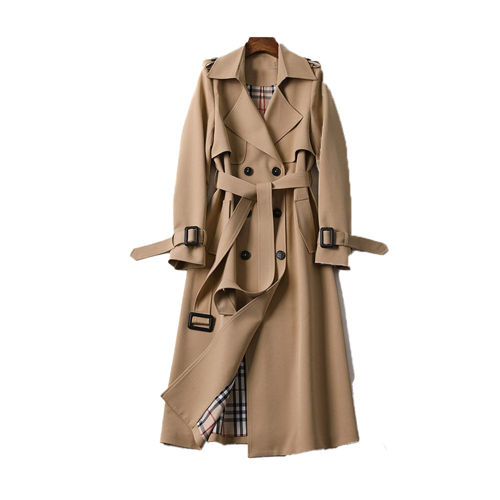 Caroline - Elegante Geruite Lange Trenchcoat