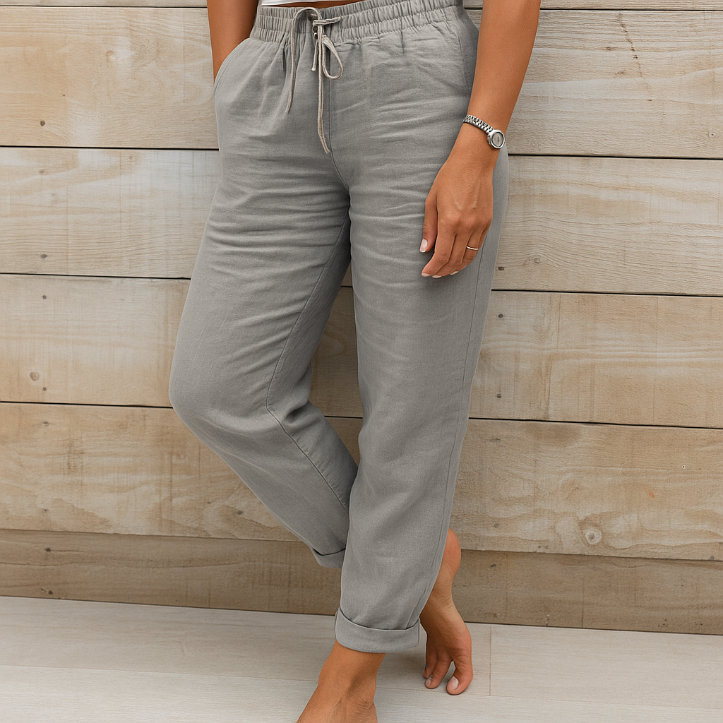Linnen Broek met Elastische Taille en Steekzakken