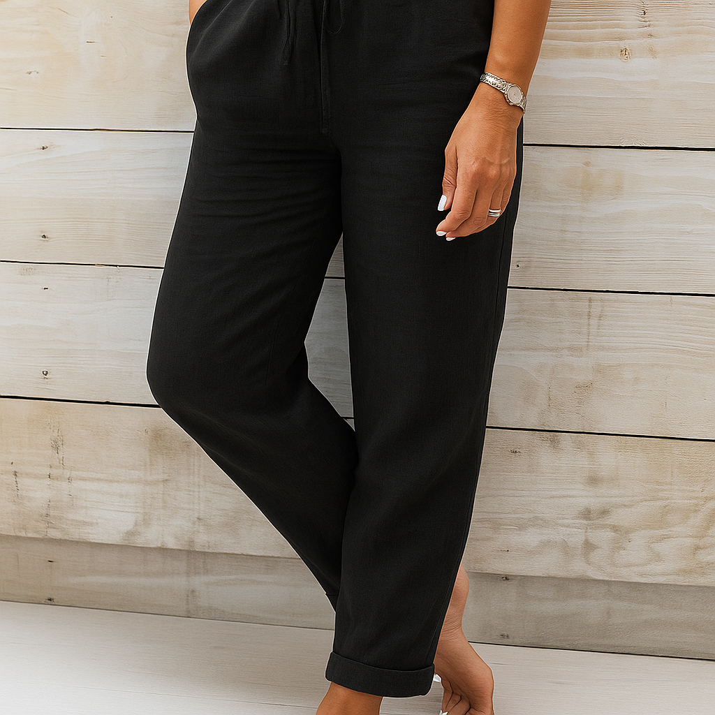 Linnen Broek met Elastische Taille en Steekzakken