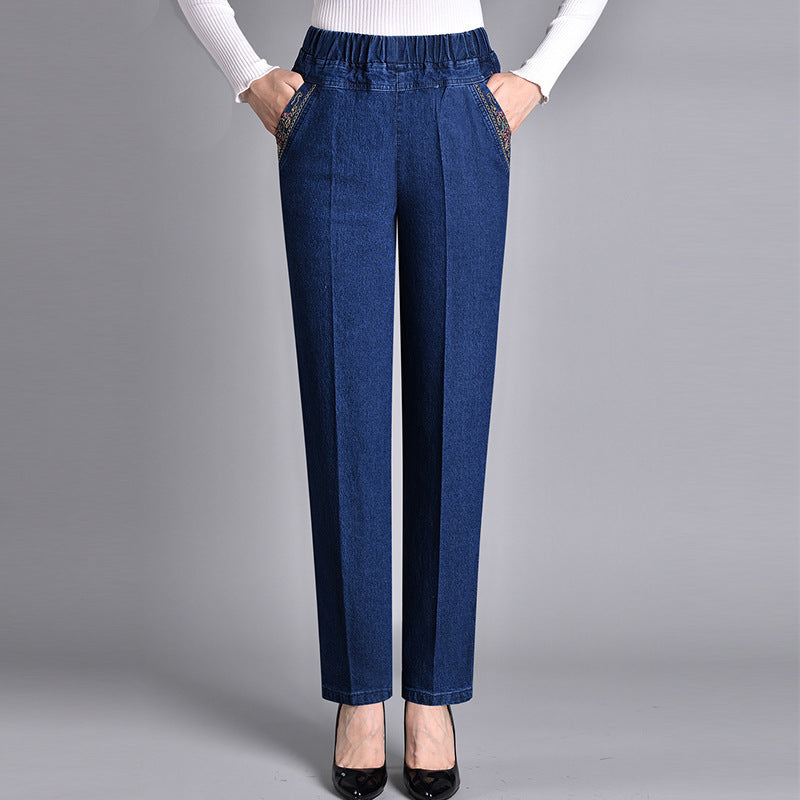 Stretch Jeans met Elastische Taille en Steekzakken