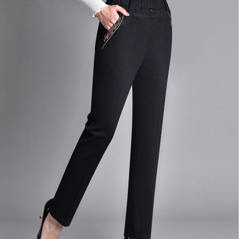 Stretch Jeans met Elastische Taille en Steekzakken