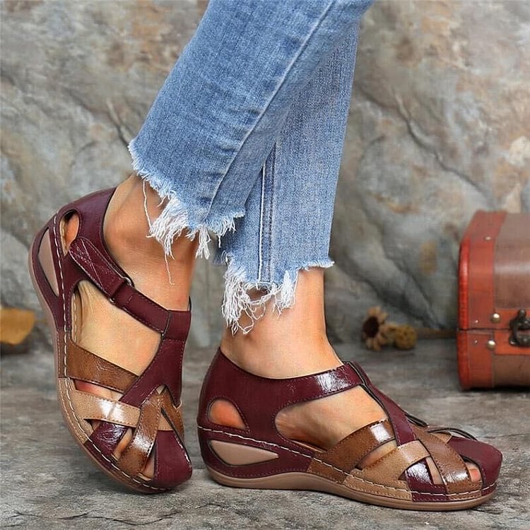 Gevlochten Leren Sandalen met Sleehak