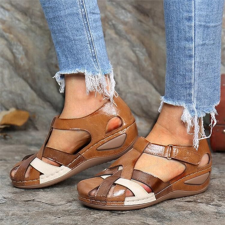 Gevlochten Leren Sandalen met Sleehak