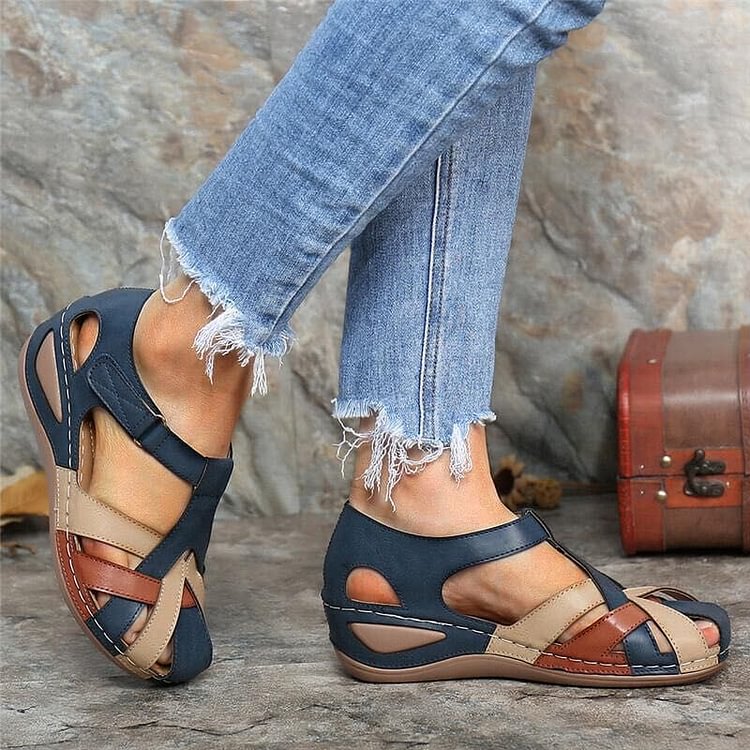 Gevlochten Leren Sandalen met Sleehak