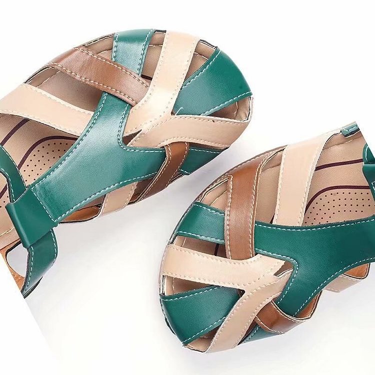 Gevlochten Leren Sandalen met Sleehak