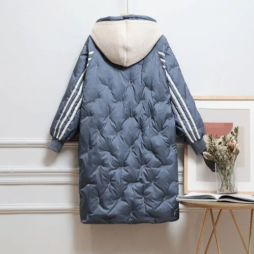 Simone - Elegante Gestreepte Lange Winterjas